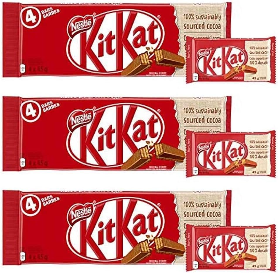 KIT KAT 4 Finger Milk Chocolate Multipack 4x45g, 3-Pack (Imported from Canada)