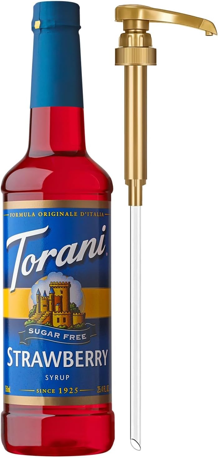 Torani Sugar Free Syrup, Strawberry, Zero-Calorie Flavoring for Drinks, Pump Included, 25.4 Oz