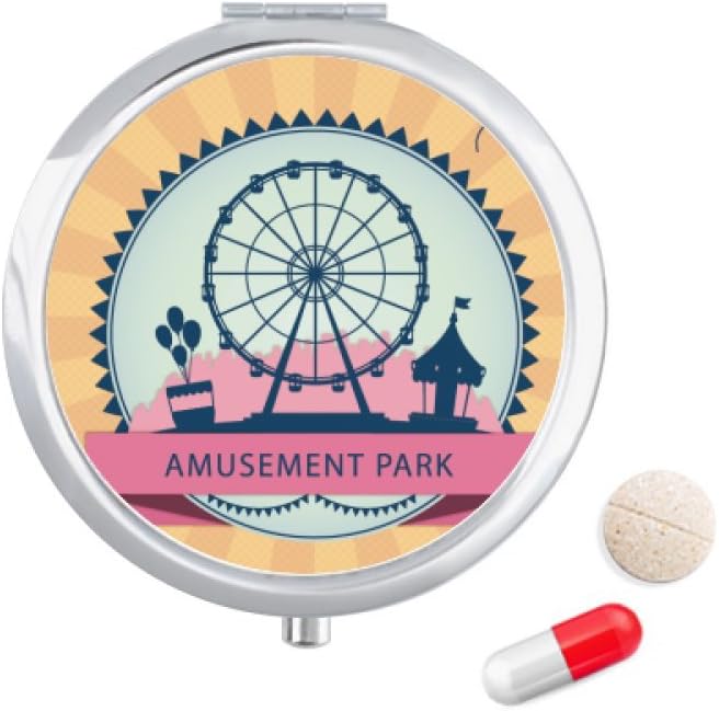 Amusement Park Black Ferris Wheel Pattern Pill Case Pocket Medicine Storage Box Container Dispenser