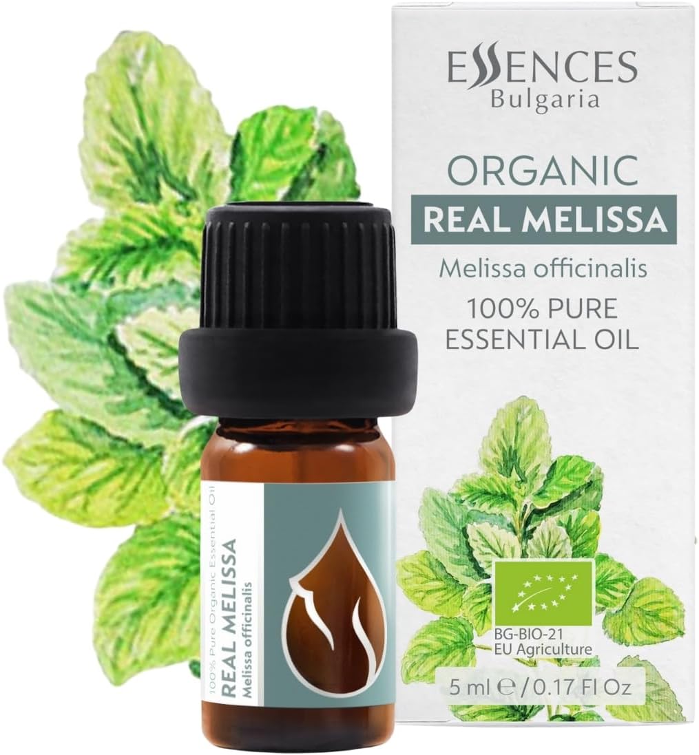 Essences Bulgaria Organic Real Melissa Essential Oil 1/6 Fl Oz | 5ml | Melissa Officinalis | 100% Pure and Natural | Undiluted | Therapeutic Grade | Family Owned Farm | Steam-Distilled | Non-GMO