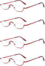 Half Reading Glasses - 4 Pairs Half Rim Metal Frame Glasses Spring Hinge Readers for Men and Women,(Red, 2.0)