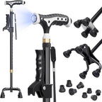Hold 440 lbs Walking Cane for Seniors Aluminum Alloy Lightweight Height Adjustable Walking Stick Heavy Duty Foldbale Free Standing Cane with LED for Men and Women Adults