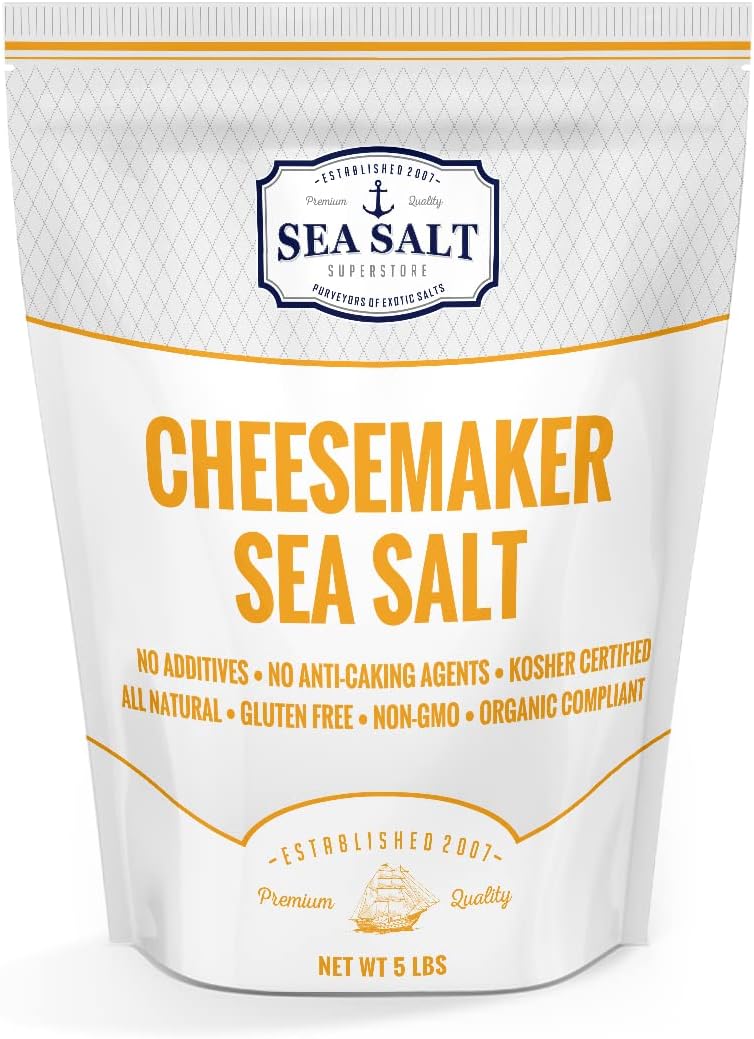 Fine Sea Salt for Homemade Cheese Making, Gluten-Free and Non-Iodized Kosher Cheese Kit Essential Salt, 5 lb Bag