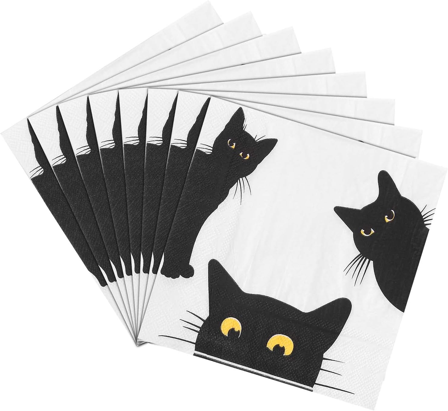 Quera 50 Pack Black Cat Disposable Paper Napkins Party Supplies Halloween Paper Napkins Cocktail Napkins Perfect For Halloween Black Cat Gifts Dinner Party Decoration 6.5'' X 6.5''