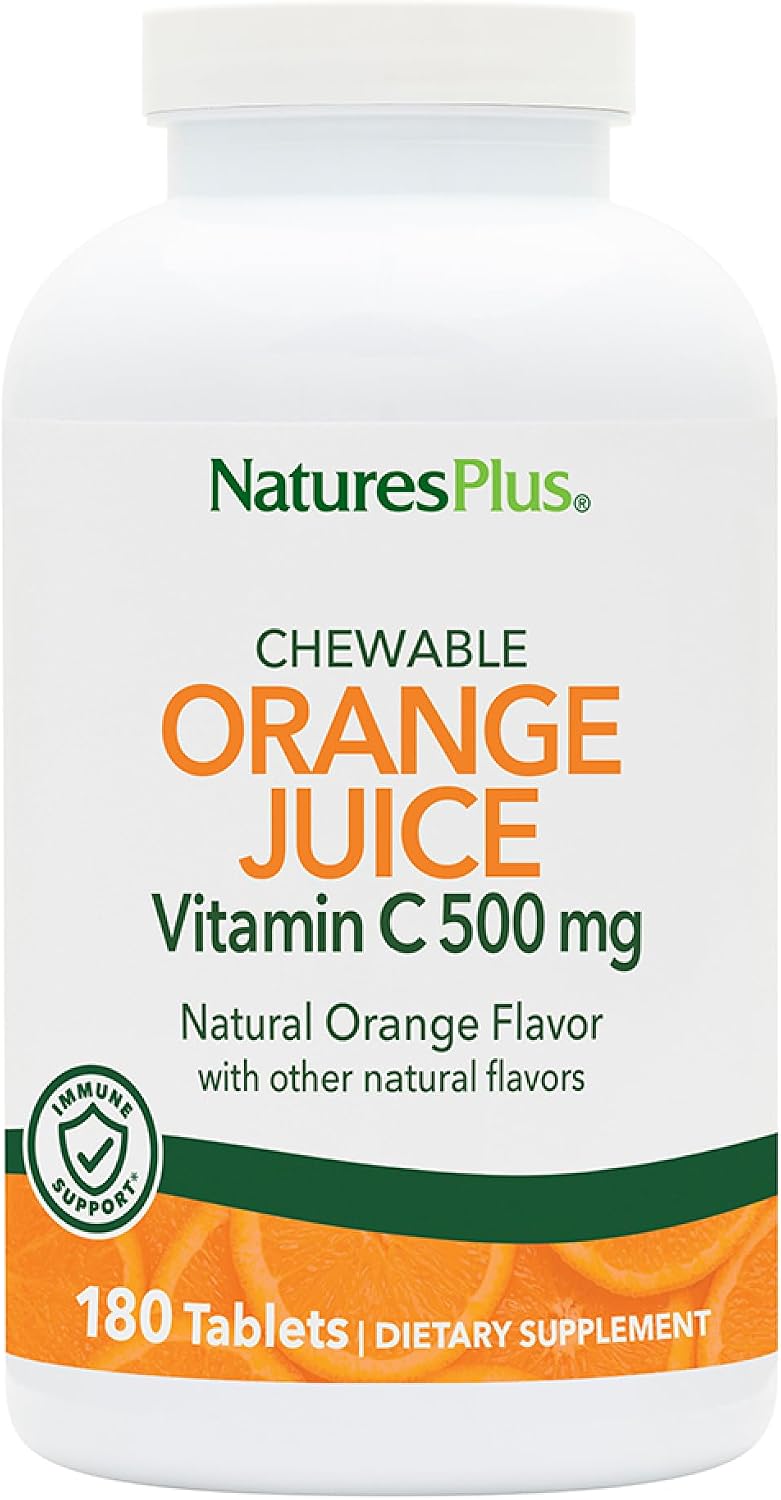 NaturesPlus Orange Juice - 180 Chewable Tablets, 2 Pack - 500 mg Vitamin C - High-Potency Immune Support Supplement, Antioxidant - Gentle on Stomach - Vegan, Gluten Free - 360 Servings