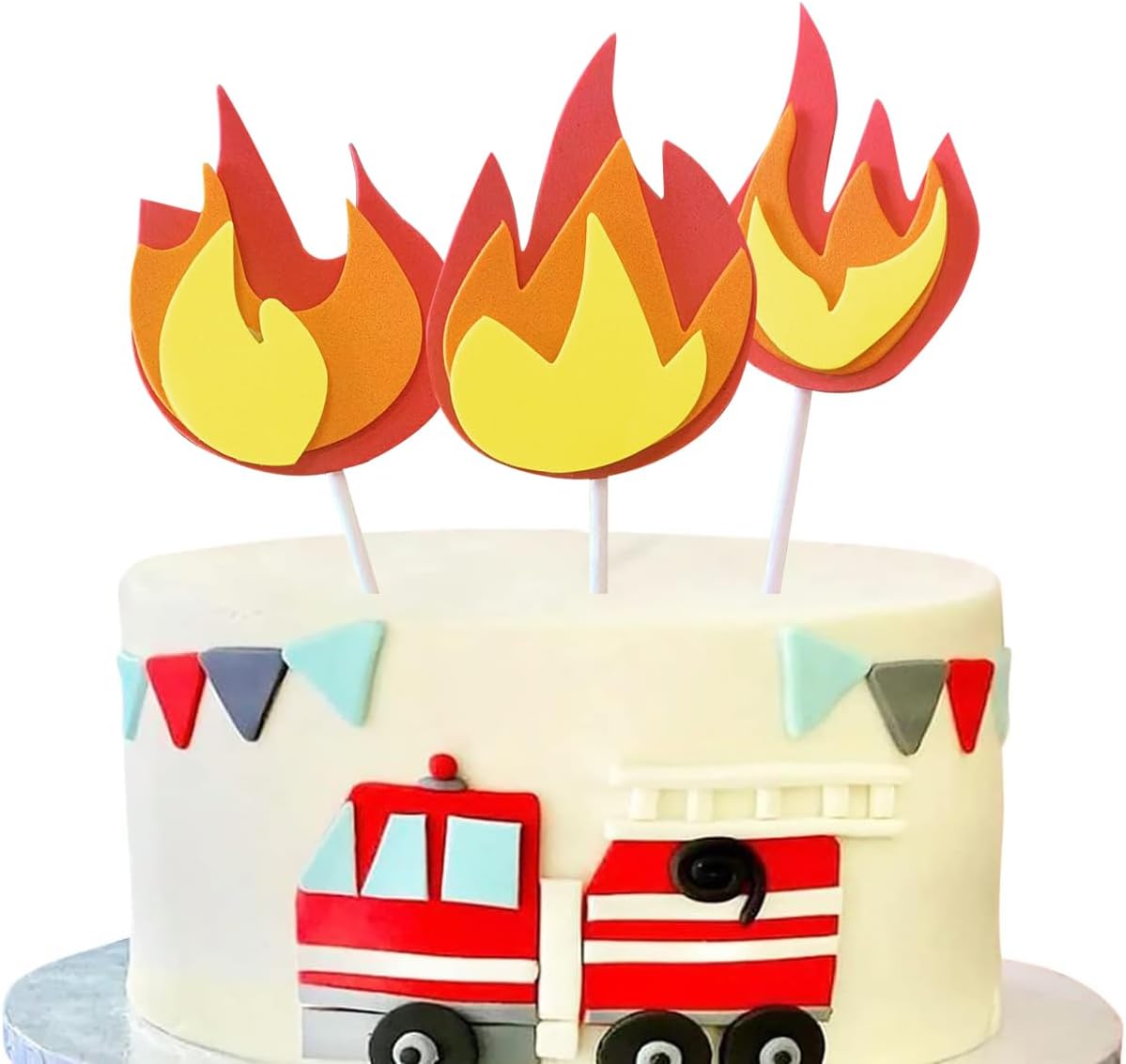 Fire Truck Cake Topper,Fire Cake Pick Fire Flame Cake Decorations for Firefighter Theme Kids' Birthday Pentecost Party Supplies