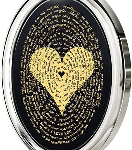 NanoStyle Love Necklace with I Love You inscribed in 120 languages in Miniature Text of Pure Gold on a Romantic Onyx Pendant for Women, 18" Rolo Chain
