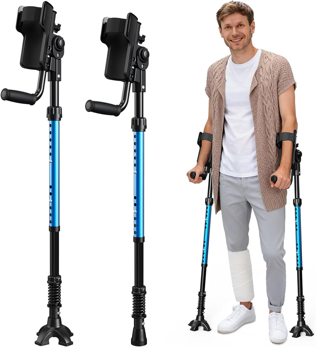 Forearm Crutches for Adults, 3-Angle Adjustable Arm Crutches for Walking, Ergonomic Crutches for Men or Women, Aluminum, Blue, Crutches for Leg Injury, Surgery Recovery, Disabled（1Pair）