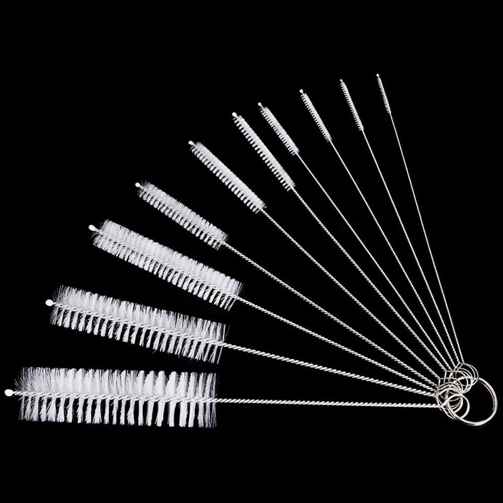 10-Piece Stainless Steel Cleaning Brush Set with Soft Nylon Bristles – Perfect for Bottles, Glass Tubes, and Kitchenware