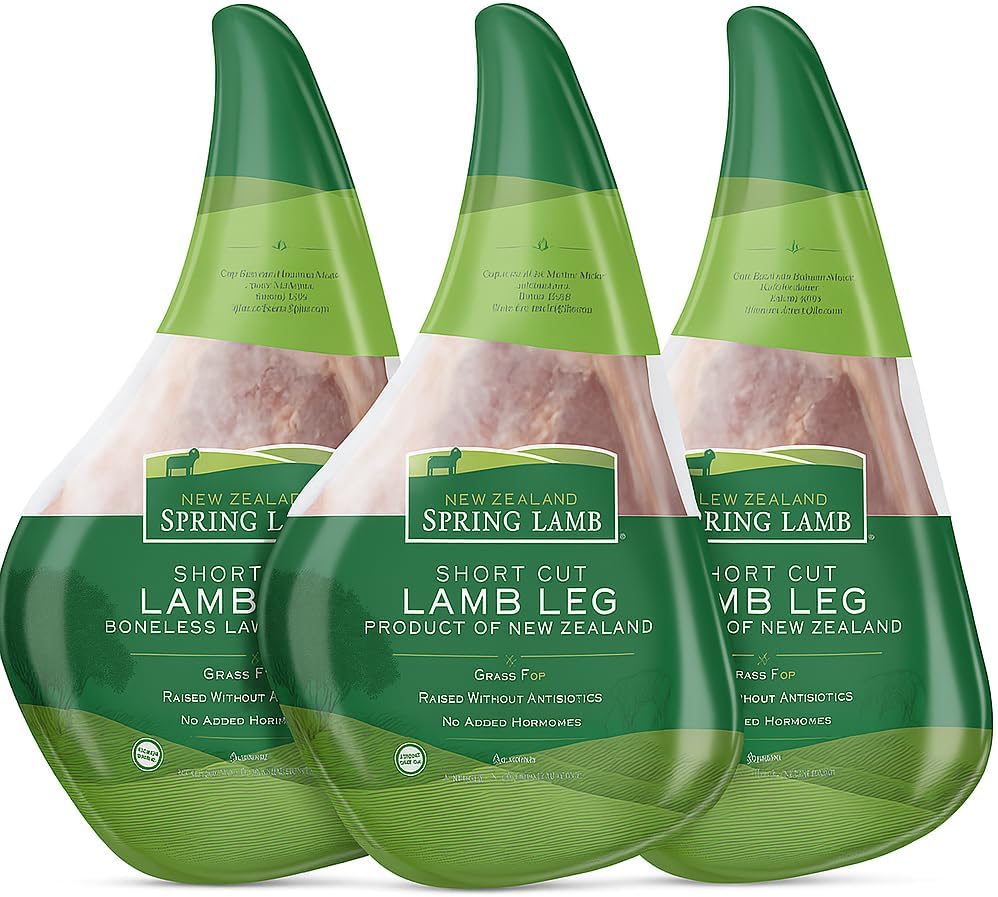[Pack of 3] Halal New Zealand Spring Lamb Short Cut Leg – Bone-In, Grass-Fed, Approx. 15 lbs Total – No Added Hormones or Antibiotics – Ships Frozen in Insulated Box
