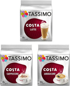 Tassimo New 3 Costa Variety Bundle - Costa Latte (New Smaller Pack), Americano And Cappuccino - New Smaller Latte Pack Version