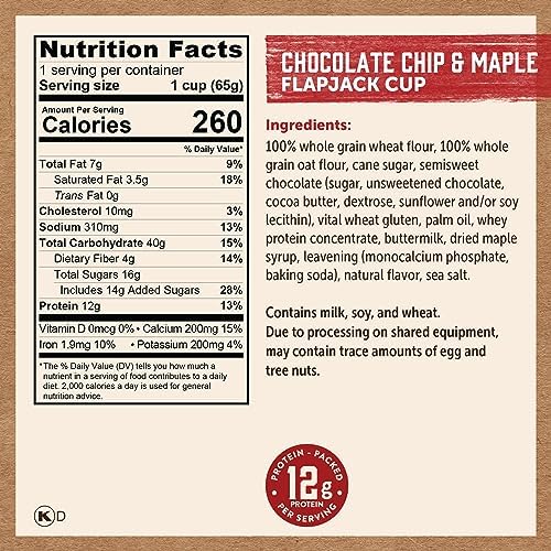 Kodiak Cakes Pancake On The Go, Chocolate Chip & Maple, 2.29 Oz (Pack Of 12)