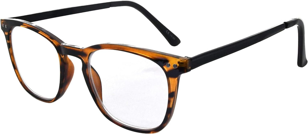 Eyekepper Readers Retro Square Plastic Frame Metal Arms Reading Glasses Amber/Black Arm +2.75