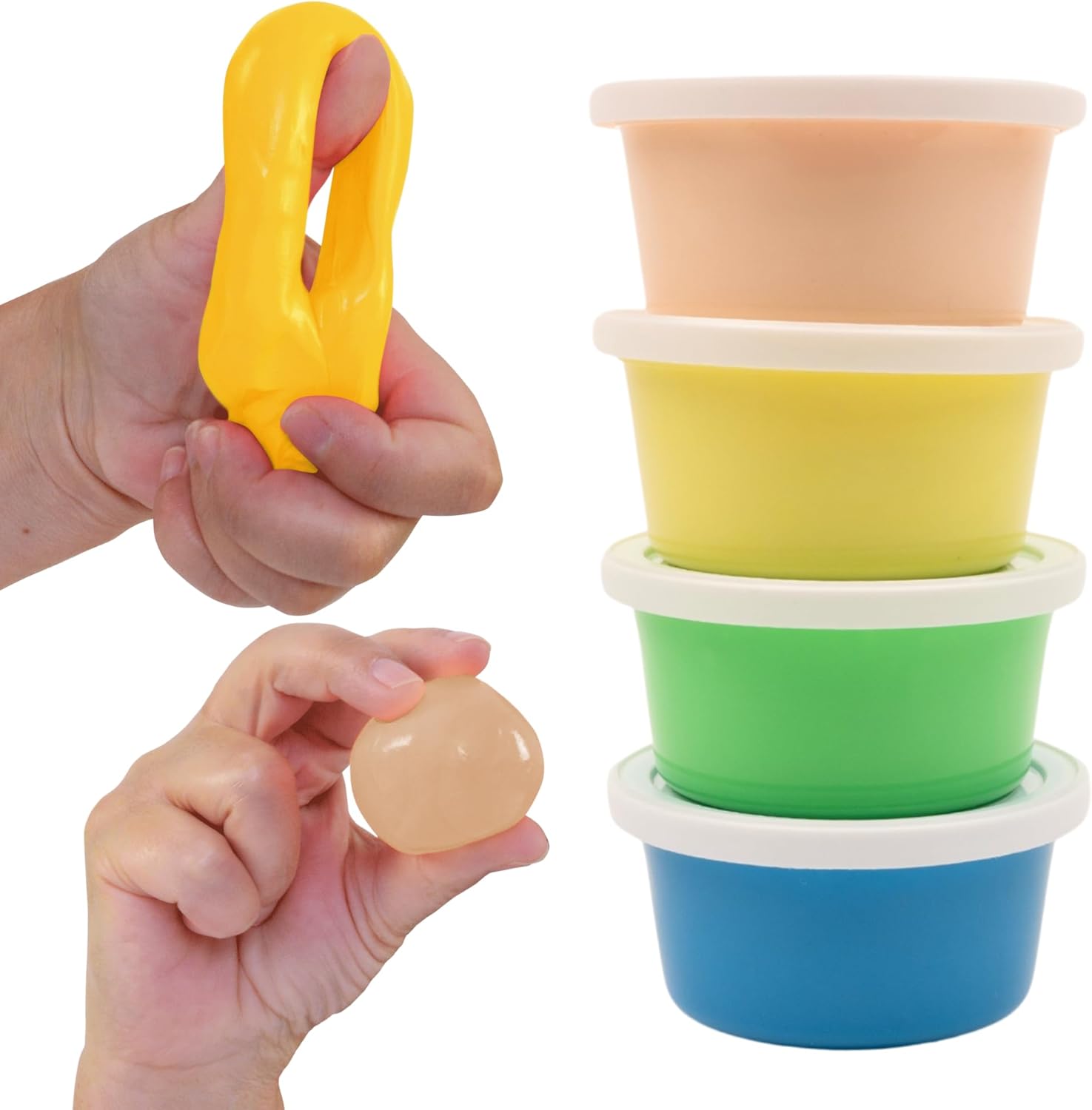 LIFE WORKS Therapy Putty for Hand Strength & Motor Skills, Non-Toxic Silicone, 4 Fun Colors, 4-Pack (4x3oz)