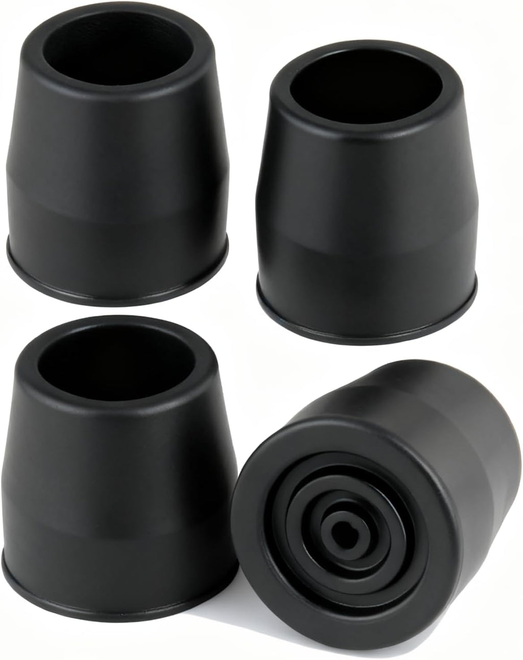Rubber 4 pcs Walker Tips 1 1/8'' Heavy Duty, Replacement Tips for Walkers, Commodes, Shower Chairs, Walking Sticks, Canes Legs, Cane Tips (Black)