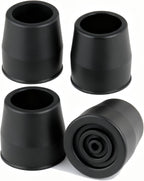 Rubber 4 pcs Walker Tips 1 1/8'' Heavy Duty, Replacement Tips for Walkers, Commodes, Shower Chairs, Walking Sticks, Canes Legs, Cane Tips (Black)