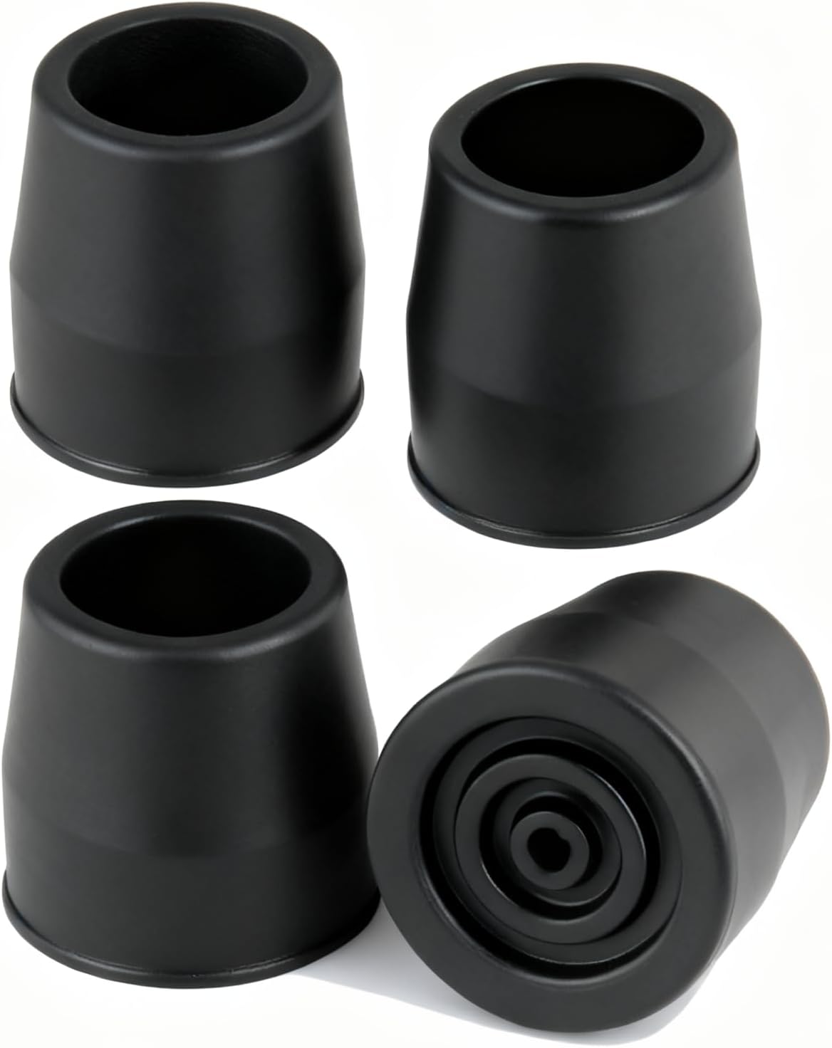 Rubber 4 pcs Walker Tips 1 1/8'' Heavy Duty, Replacement Tips for Walkers, Commodes, Shower Chairs, Walking Sticks, Canes Legs, Cane Tips (Black)