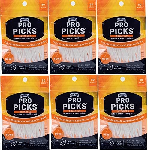 ProPicks Advanced Dental Picks for Teeth Cleaning - Disposable Plastic Toothpicks for Teeth & Gums - Clean & Reach Behind Teeth & Massages Gums - Fresh Mint Flavor - 6 Packages x 80 Toothpicks