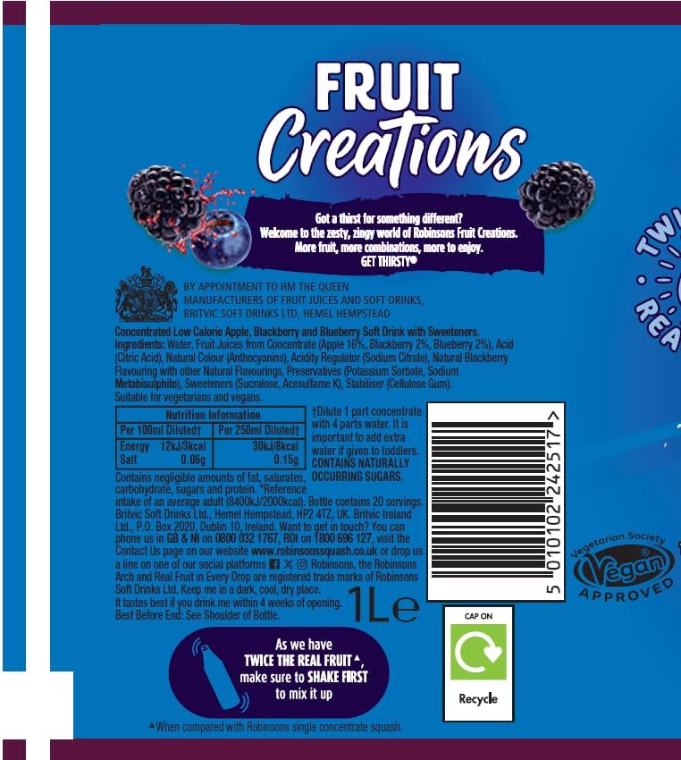 Robinsons Rich Blackberry & Blueberry Fruit Squash, 1L