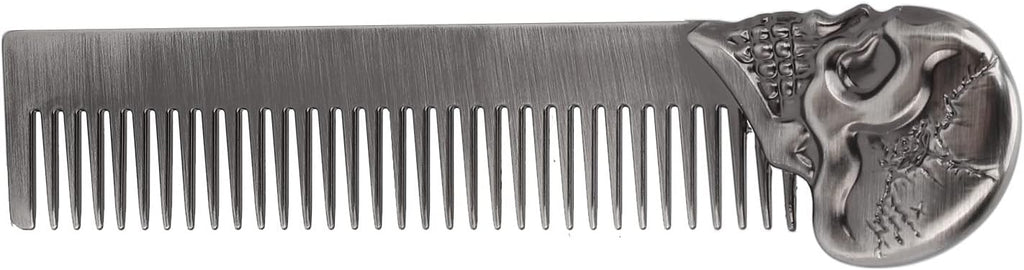 Pocket Beard Comb, Zinc Alloy Skull Pattern Hair Styling Combs, Mustache Comb with Smooth Rounded Teeth, for Men Travel Grooming (Silver)