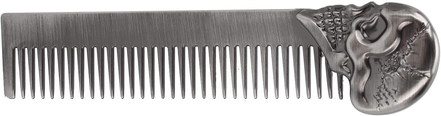Pocket Beard Comb, Zinc Alloy Skull Pattern Hair Styling Combs, Mustache Comb with Smooth Rounded Teeth, for Men Travel Grooming (Silver)