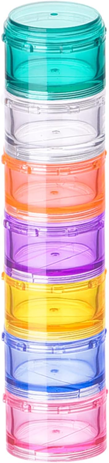 Stackable Pill Organizer, 7-Days Travel Pill Case, Pill Box for Pocket, Portable Medicine Vitamin Container Holder Rainbow