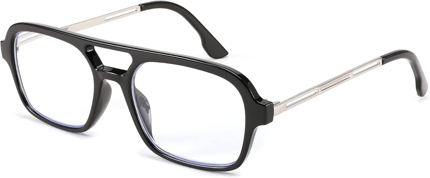 FEISEDY Retro Square Blue Light Blocking Reading Glasses for Women Men 70s Flat Aviator Glasses Anti-Fatigue Reader B2993