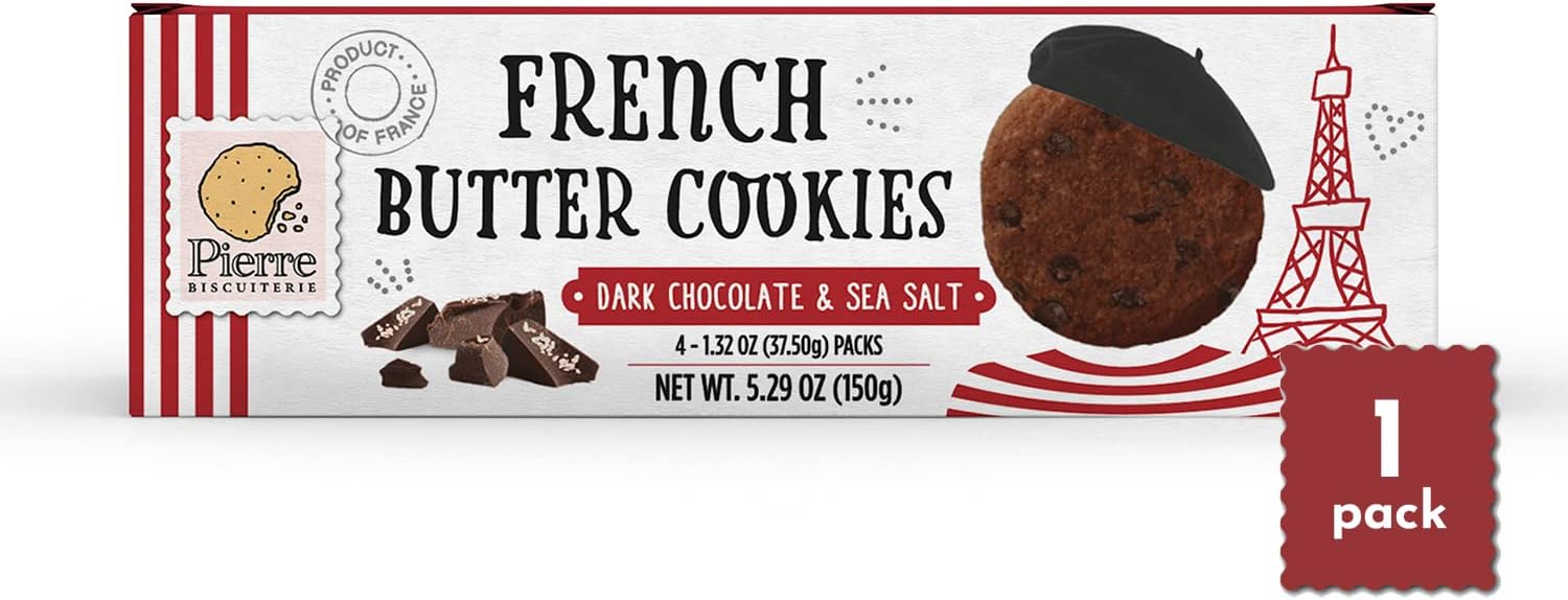 Pierre Biscuiterie French Butter Cookies with Dark Chocolate & Sea Salt 5.29 Ounce Box (Pack of 1)