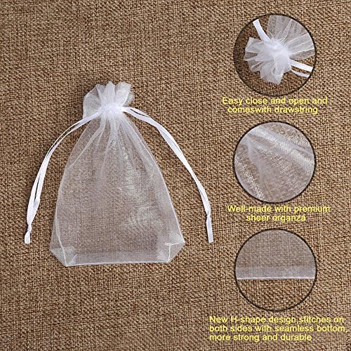 Hopttreely 100PCS Premium Sheer Organza Bags, White Wedding Favor Bags with Drawstring, 4x4.72 Jewelry Gift Bags for Party, Jewelry, Christmas, Festival, Bathroom Soaps, Makeup Organza Favor Bags Easter Gifts