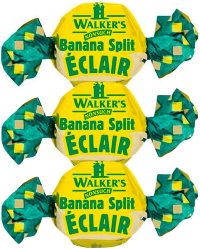 Walkers Banana Split Toffees – Creamy Banana and White Chocolate Toffee Candy, Classic British Chewy Sweets 8oz - 1/2 lbs - 227g
