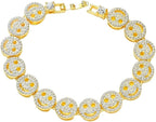925 Sterling Silver Smiley Face Bracelet & Necklace For Women And Men - 14K Gold Zircon Preppy Bracelet, Smiley Choker Cute Jewelry Gift Preppy Accessories
