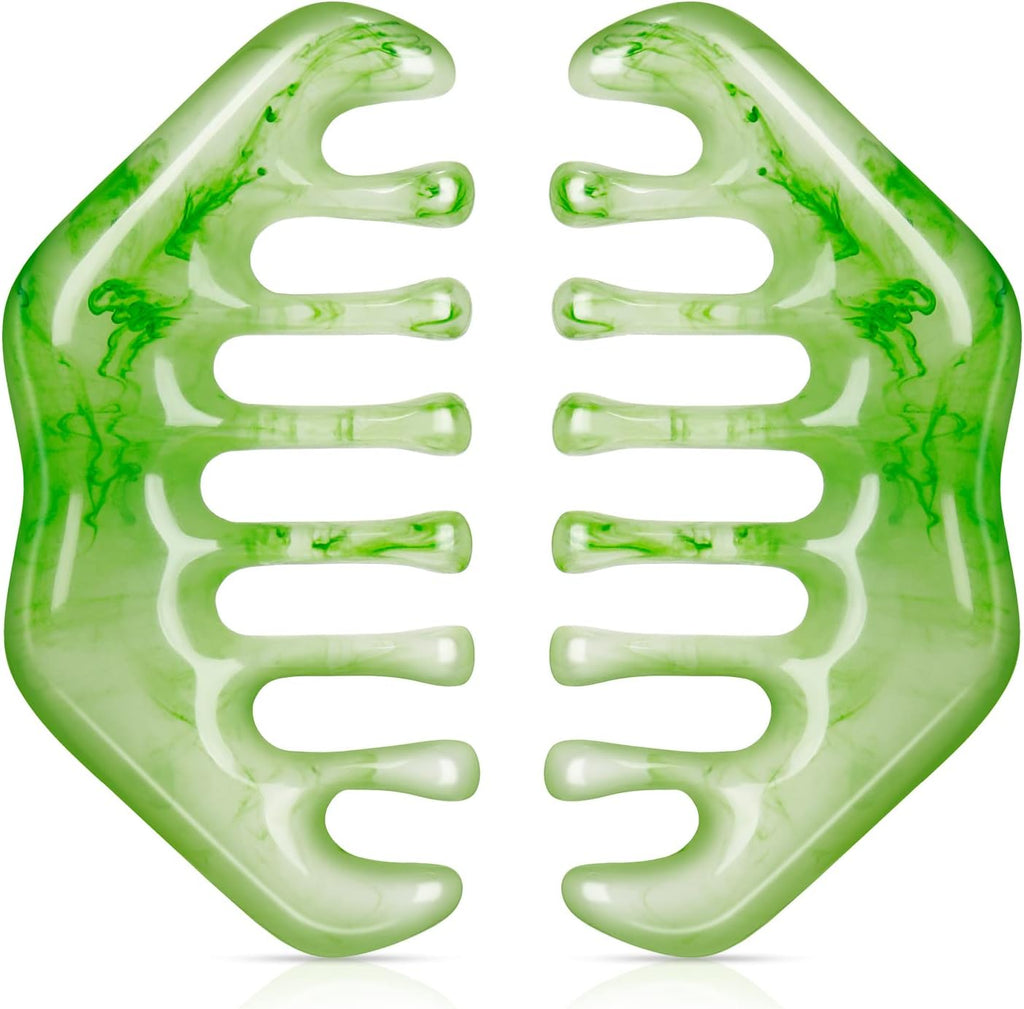 Geiserailie 2 Pcs Jade Combs Esthetician Supplies Massage Stone Hair Gua Sha Scraping Scalp Comb Facial Massage Tool Handheld Head Tools Head Caring Therapy Mother's Day for Women(Elegant Style)