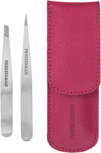 Tweezerman Petite Tweeze Set with Travel Case - Point and Slant Tweezers, Tweezers for Travel (Pink Case)
