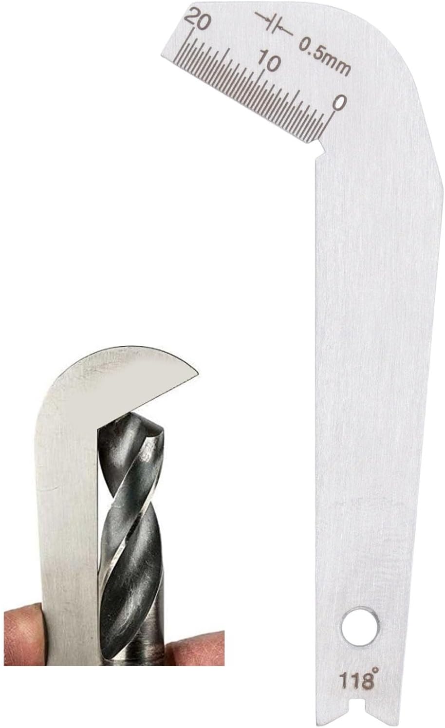 118° Drill Bit Sharpening Gauge, Stainless Steel Drill Bit Angle Gauge, Accurate 0.5mm, for Wood Metal, Compact Lightweight, Fast Efficient with Measurement Range 0-20mm
