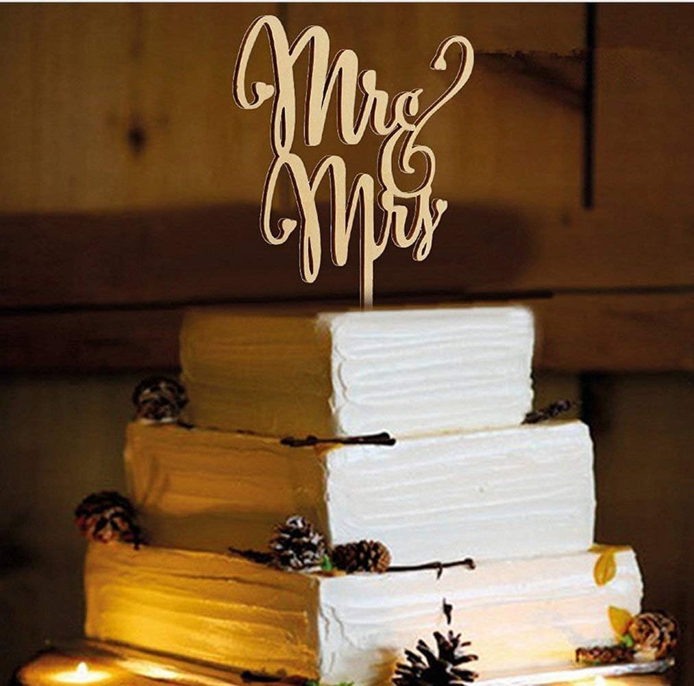 Mr and Mrs Cake Toppers, KOOTIPS Wooden Wedding Cake Topper Party Cake Decoration (Mr and mrs cake topper A)