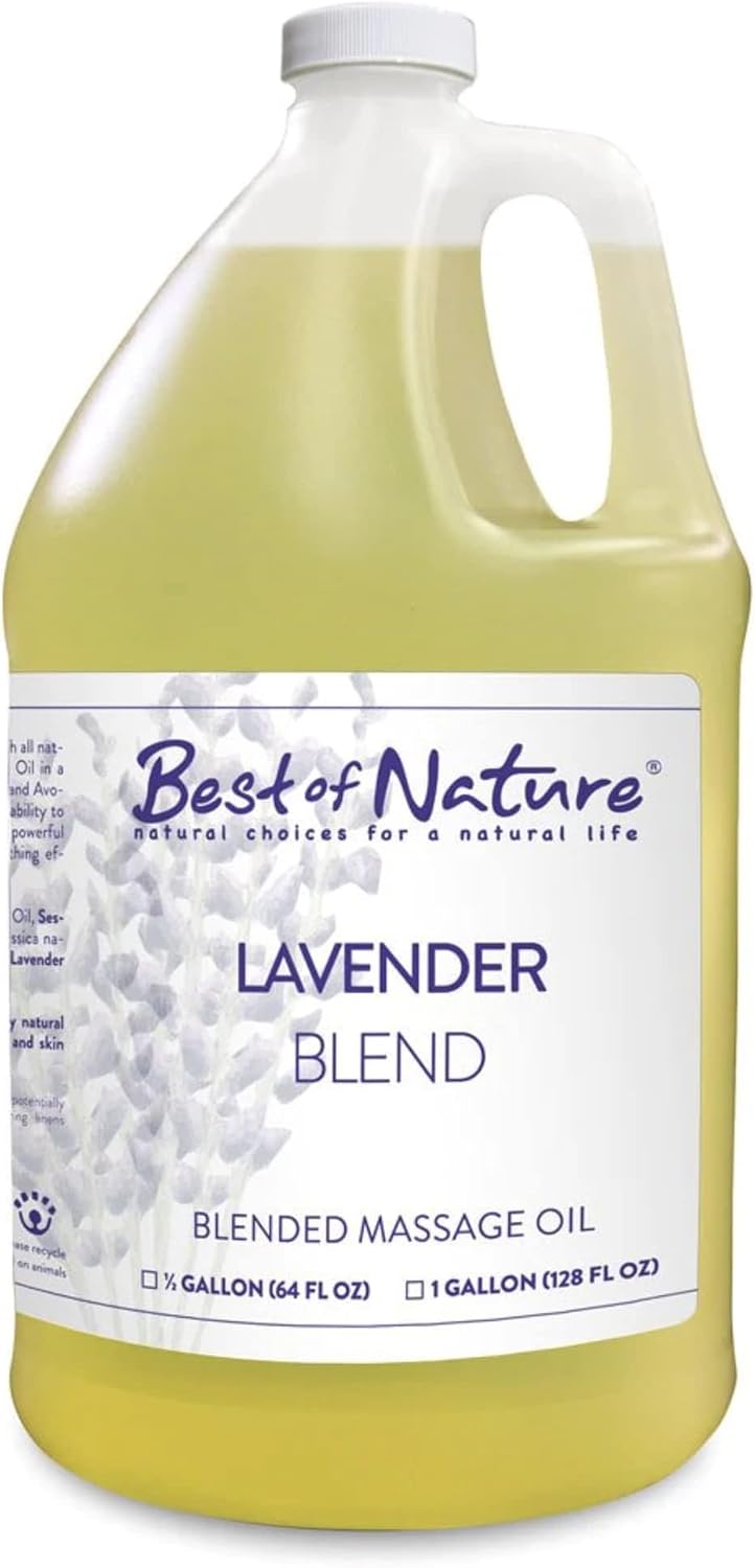 Best of Nature Lavender Blend Massage Oil - Non-Greasy Aromatherapy Massage Oil for Body, Skin & Face, Crafted with Pure Essential Oils, Gallon (128 fl oz)