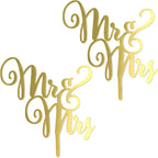 Totelux 2pcs Mr and Mrs Cake Toppers Acrylic Wedding Cake Toppers Gold Cake Pick for Bride Shower Anniversary Celebration Engagement Birthday Party Decorations Supplies