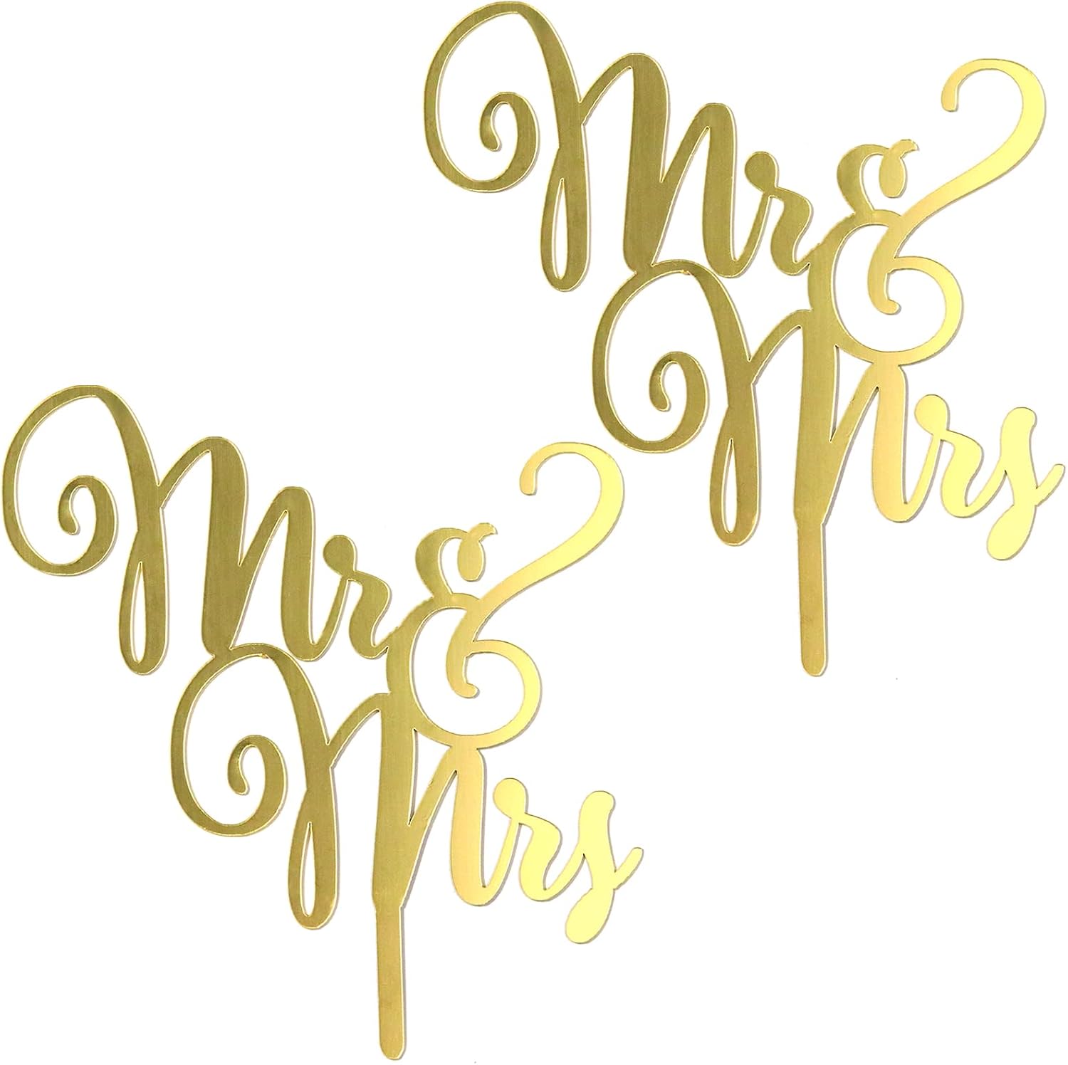 Totelux 2pcs Mr and Mrs Cake Toppers Acrylic Wedding Cake Toppers Gold Cake Pick for Bride Shower Anniversary Celebration Engagement Birthday Party Decorations Supplies