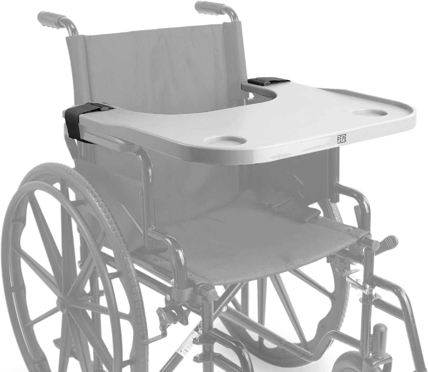 PEPE Mobility Wheelchair Tray with Cup Holder, Removable and Easy-to-Fit Table for Adults, Grey, Accessories for Wheelchairs