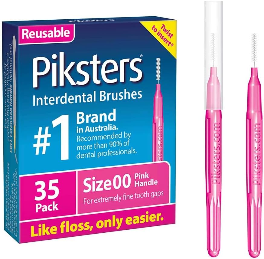 Piksters Interdental Brushes, 35 pk, Size 00, Interdental Tooth Brush for Extremely Tight Gaps, Gum Soft Bristles for Plaque Removal, Safe for Braces