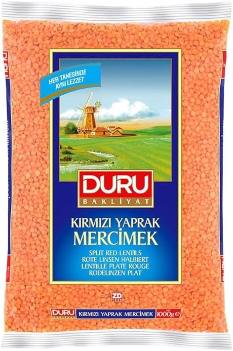 Duru Split Red Lentils 1000g, 100% Natural and Certificated, High Fiber and Protein, Non-GMO, Great for Lentil Soup and Vegan Recipes, Gluten Free