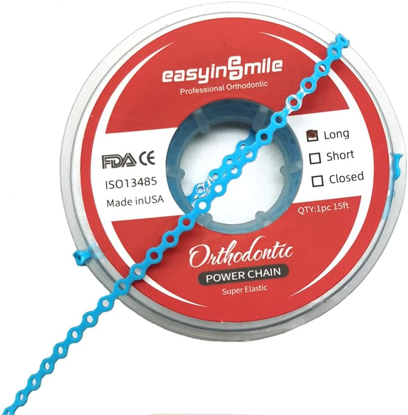 SNAWOP Dental Orthodontic Power Chain Multicolor Spool Elastic Rubber Bands for Teeth Braces (Long, Light Blue)