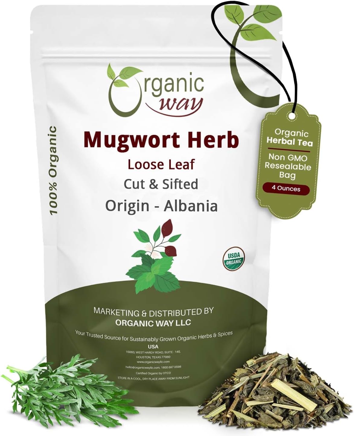 Organic Way Mugwort Herb Loose Leaf Cut & Sifted (Artemisia Vulgaris) Herbal Tea | Kosher & USDA Certified | Vegan, Non-GMO & Gluten Free | Raw from Albania (4 Ounce (Pack of 1)