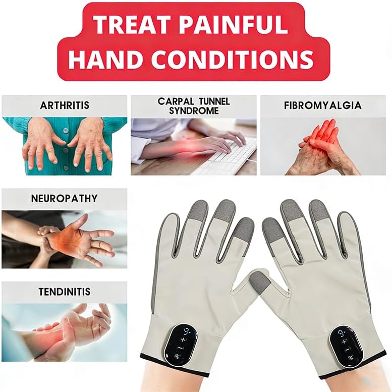 1 Pair of EMS Microcurrent Massage Gloves with LCD Display & 9 Intensities, Rechargeable Battery & Carbon-Silver Electrodes for Facial Lifting, Full Body Muscle Recovery and Pain Relief on Back Legs