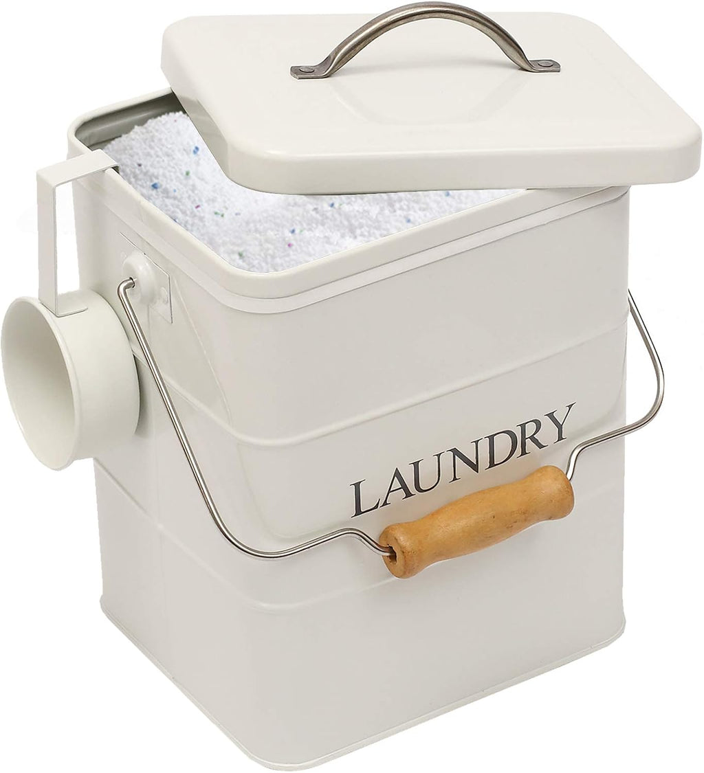 Laundry Powder Bin, Washing Powder Storage Tin with Scoop, Airtight Lid & Handles, Laundry Detergent Powder Storage Box - Perfect for Holding Pods Tablets Capsules Powder Detergent-White
