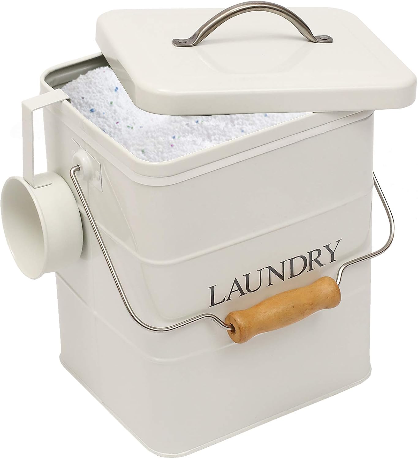 Laundry Powder Bin, Washing Powder Storage Tin with Scoop, Airtight Lid & Handles, Laundry Detergent Powder Storage Box - Perfect for Holding Pods Tablets Capsules Powder Detergent-White