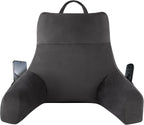 Back Pillow for Bed Sitting up, Reading Pillow for Sitting in Bed Adult, Back Support Pillow, Memory Foam Sit up Lounge Backrest Pillow with Arms for TV, Couch, Chair, Dorm, 18 Inch, Grey