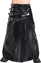 Black Sexy Latex Kilt Skirts with Belts and Buckles at Side Long Ankle Length Rubber Bottoms Uniform,Custom Color,L