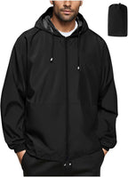 Men's Packable Rain Jacket Lightweight Running Waterproof Raincoat with Hood Outdoor Travel Hiking Cycling Windbreaker