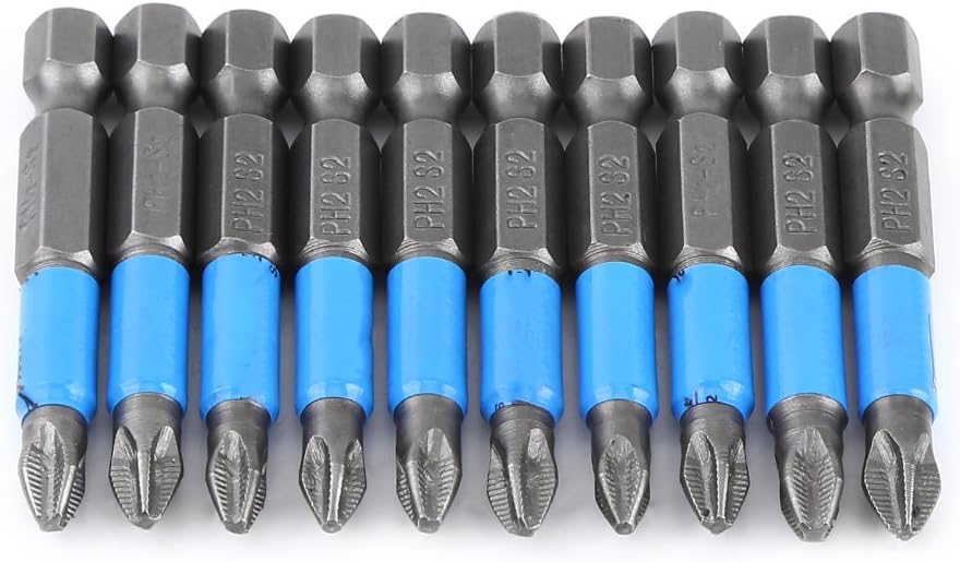 YWBL-WH 10Pcs Per Set S2 PH2 50mm Hex Magnetic Anti Slip Electric Screwdriver Bits Long Electric Cross Drill Bit Kit Impact Phillips Drill Bits Power Tools Cross Head Tool, YWBL-WHdngasf84x1